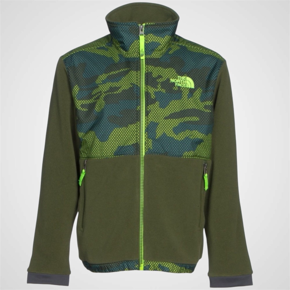 The North Face Boys Fleece Jacket Green Camo Zip Up Size L 14-16